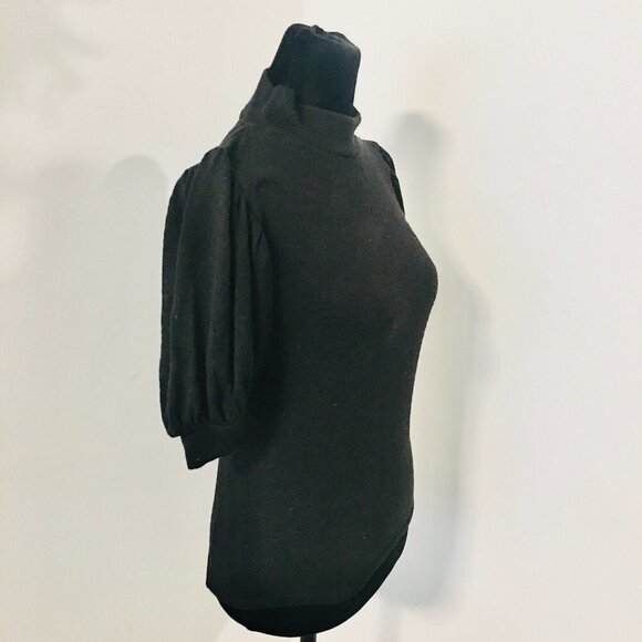 FREE PEOPLE Black Knit Puff Short Sleeve Turtleneck Medium (Fits Like a Small) - Picture 3 of 7